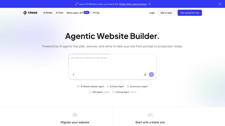 10Web website homepage screenshot