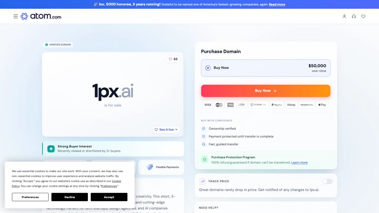 1px.ai website homepage screenshot