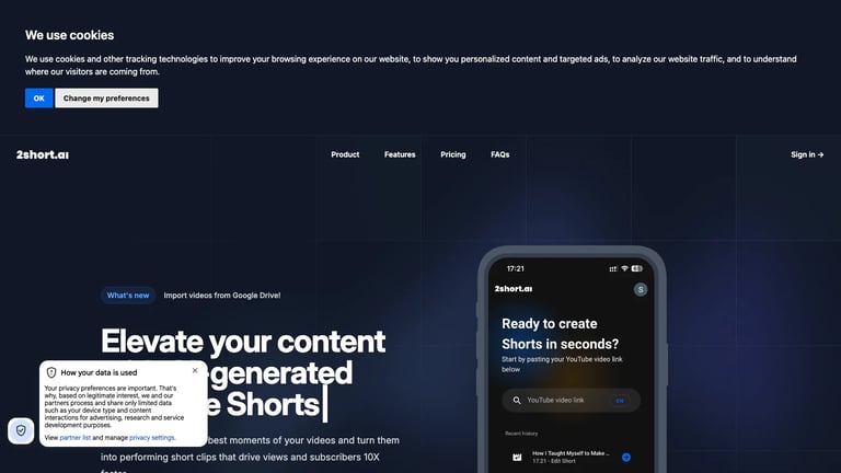 2short.ai website homepage screenshot