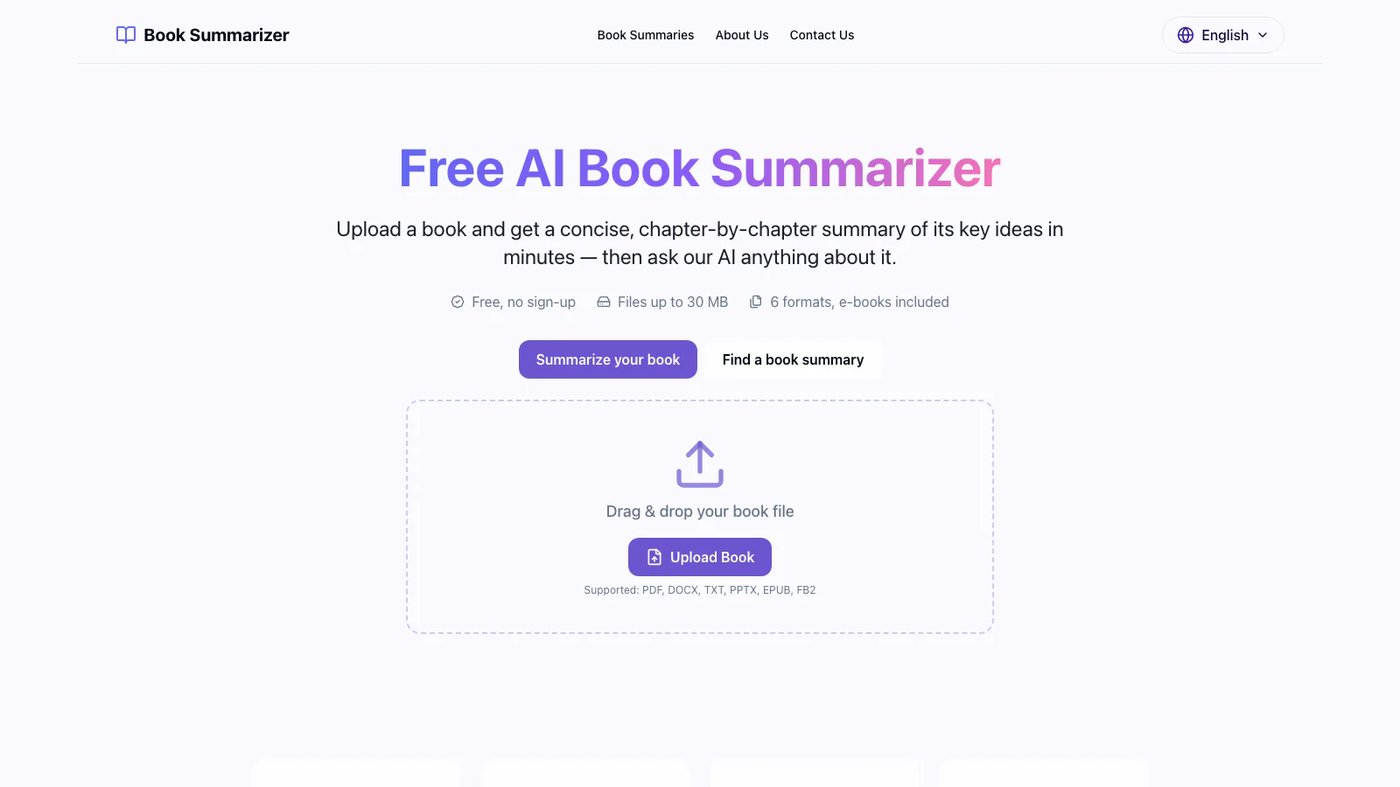 AI Book Summarizer website homepage screenshot