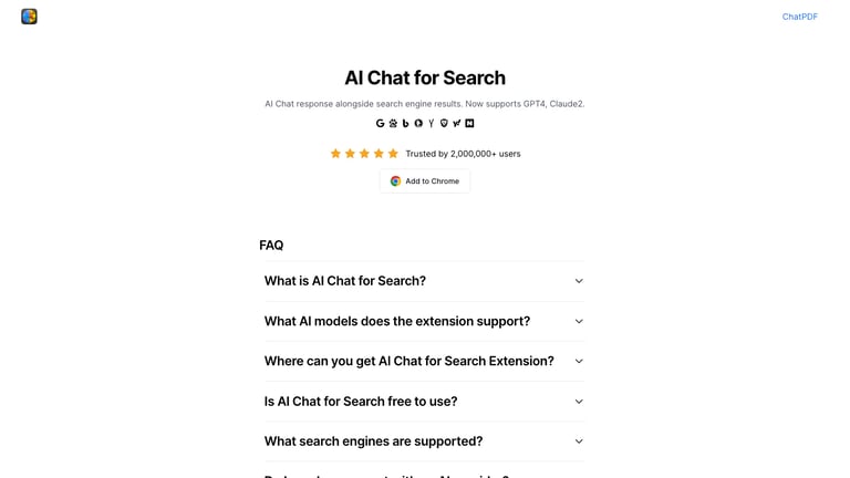 AI Chat for Search website homepage screenshot