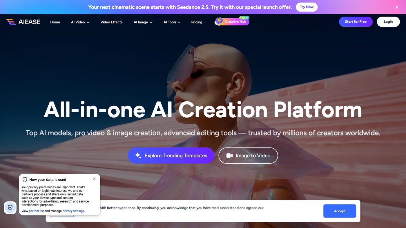 AI Ease website homepage screenshot