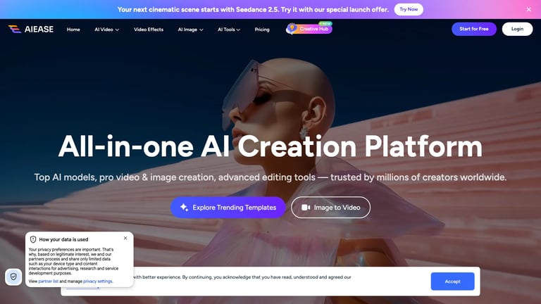 AI Ease website homepage screenshot