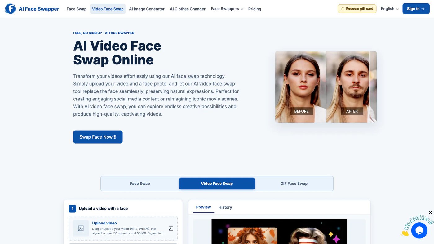 AI Face Swapper Video Face Swap website homepage screenshot