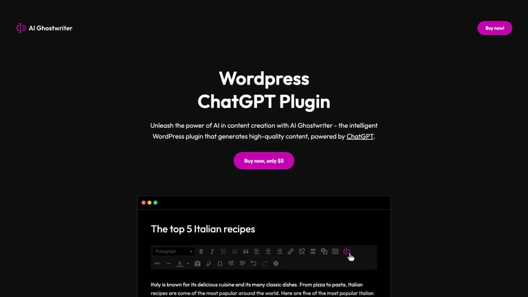 AI Ghostwriter website homepage screenshot