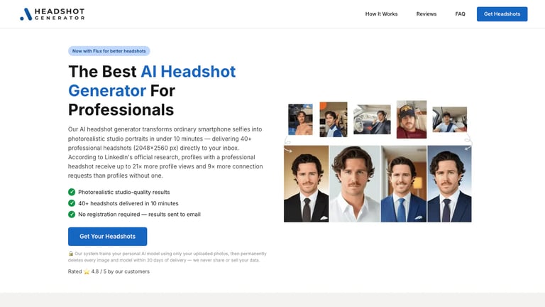 AI Headshot Generator website homepage screenshot