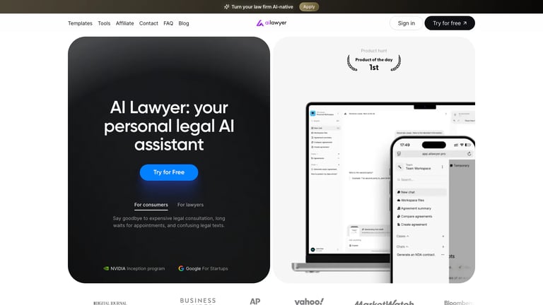 AI Lawyer website homepage screenshot
