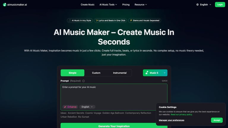 AI Music Maker website homepage screenshot