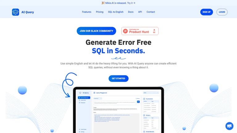 AI Query website homepage screenshot