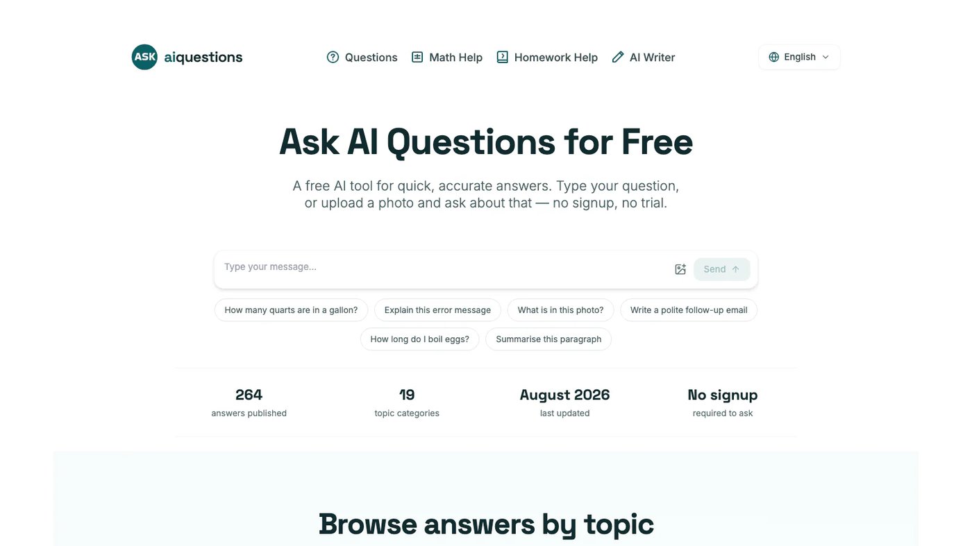 AI Questions website homepage screenshot