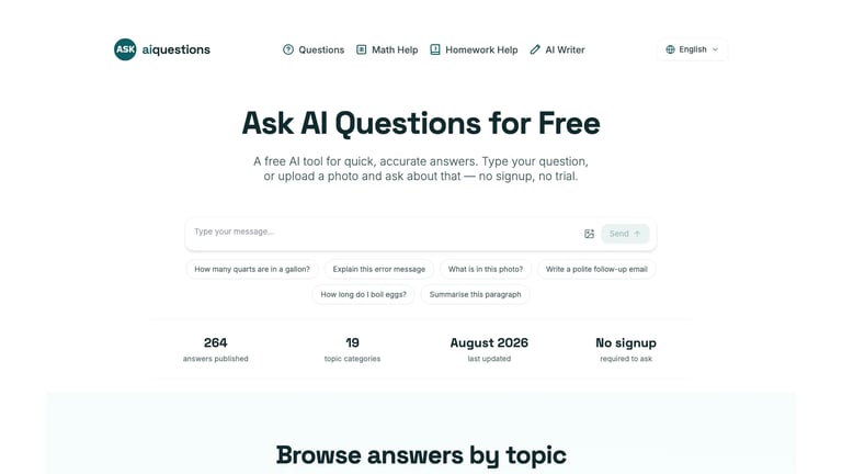 AI Questions website homepage screenshot
