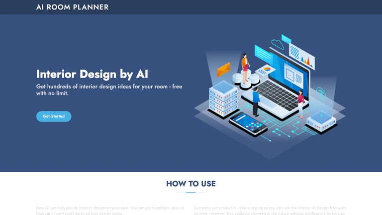 AI Room Planner website homepage screenshot