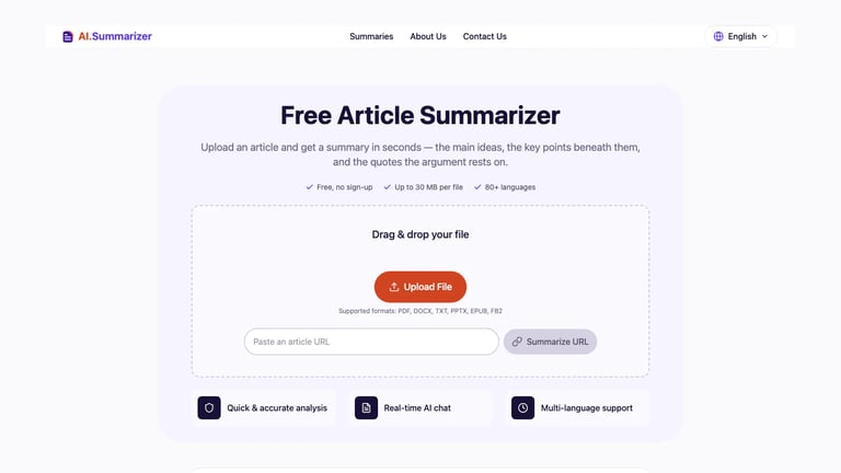 AI Summarizer website homepage screenshot