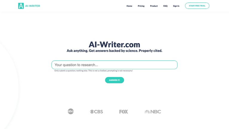 AI-Writer.com website homepage screenshot
