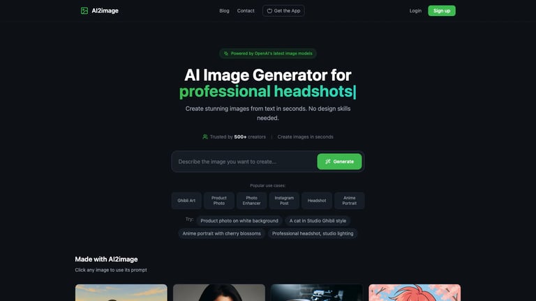 AI2image website homepage screenshot