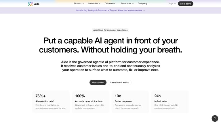 Aide website homepage screenshot