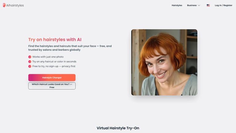 AIhairstyles website homepage screenshot