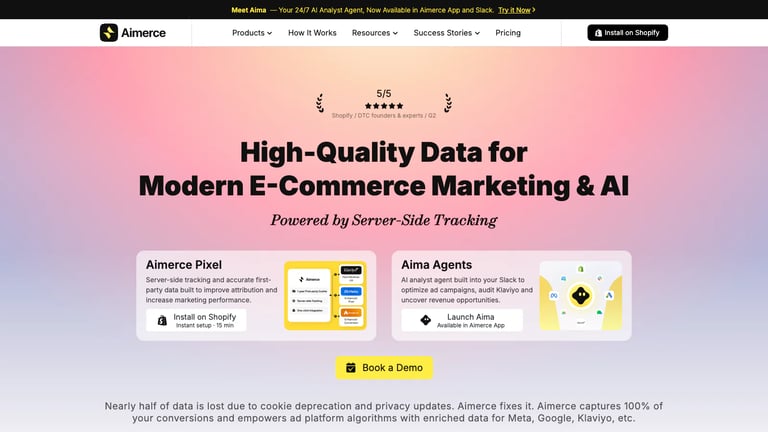 Aimerce website homepage screenshot