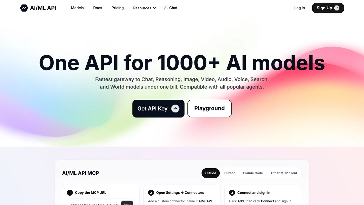 AI/ML API website homepage screenshot