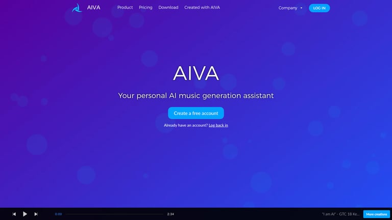 AIVA website homepage screenshot