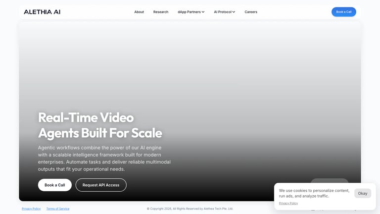 ALETHIA AI website homepage screenshot