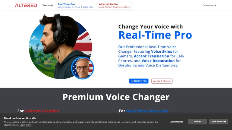 Altered website homepage screenshot