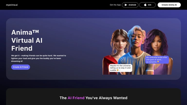 Anima website homepage screenshot