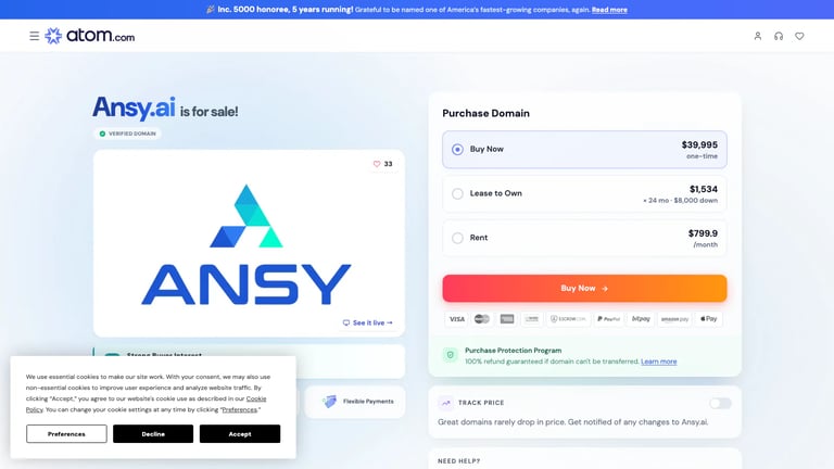 Ansy website homepage screenshot
