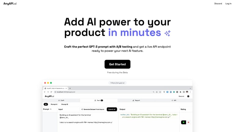 AnyAPI website homepage screenshot