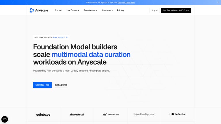 Anyscale website homepage screenshot