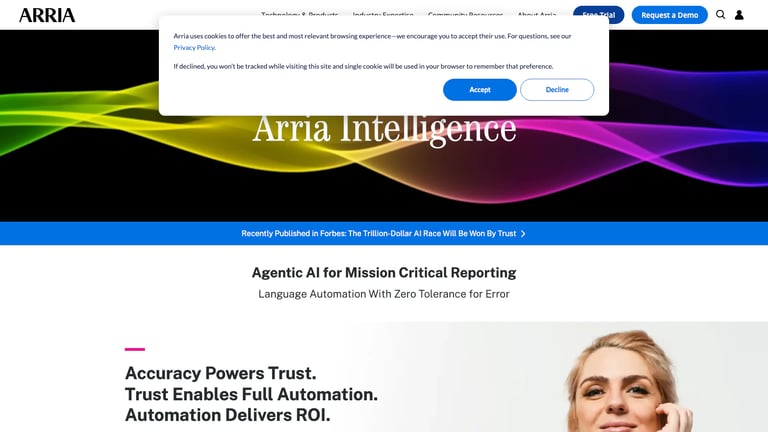 Arria Intelligence website homepage screenshot