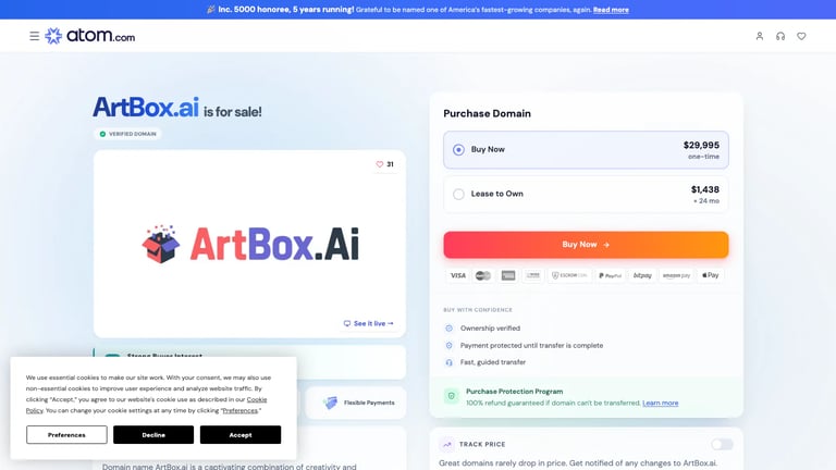 ArtBox.ai website homepage screenshot