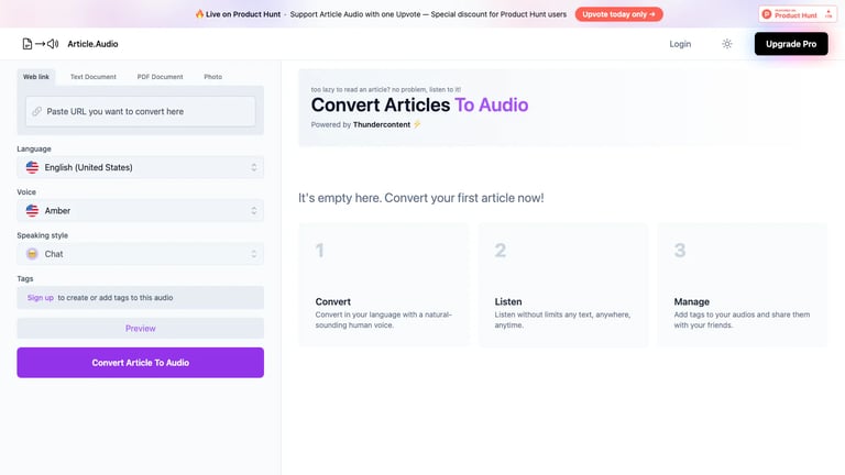 Article.Audio website homepage screenshot