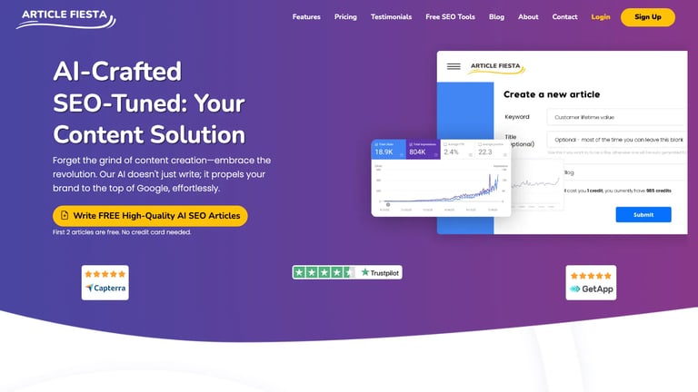 Article Fiesta website homepage screenshot