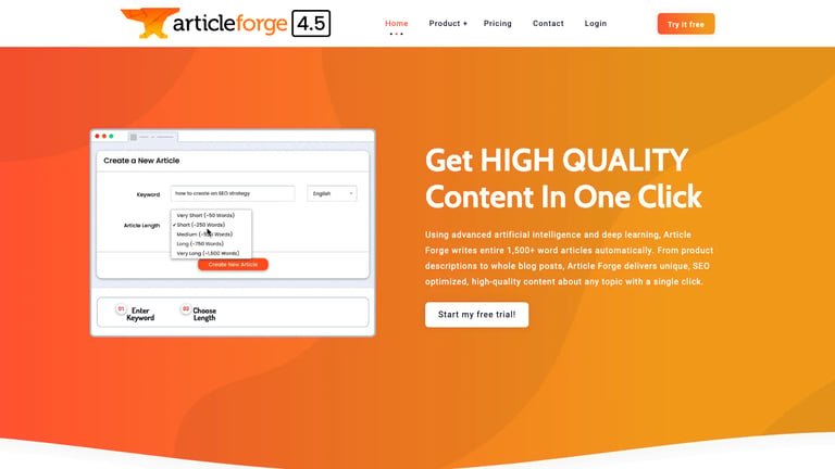 Article Forge website homepage screenshot