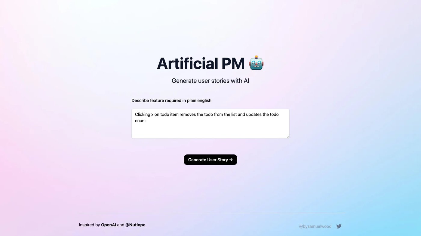 Artificial Product Manager website homepage screenshot