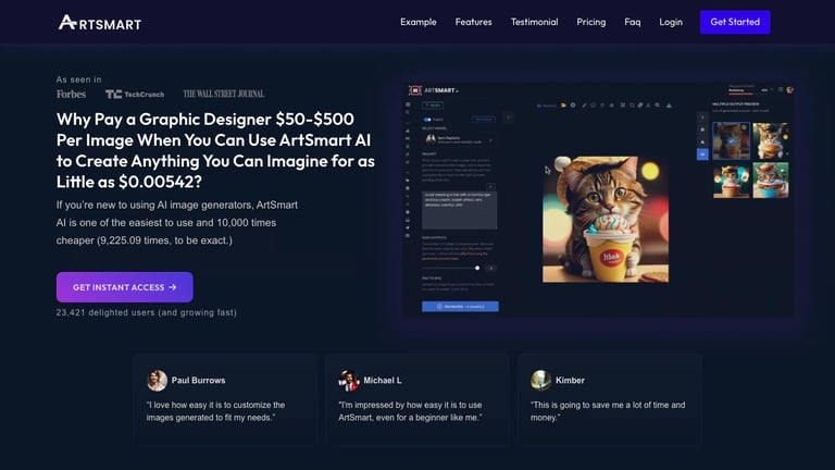 ArtSmart AI website homepage screenshot