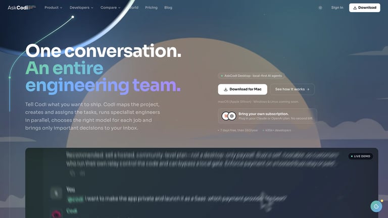 AskCodi website homepage screenshot