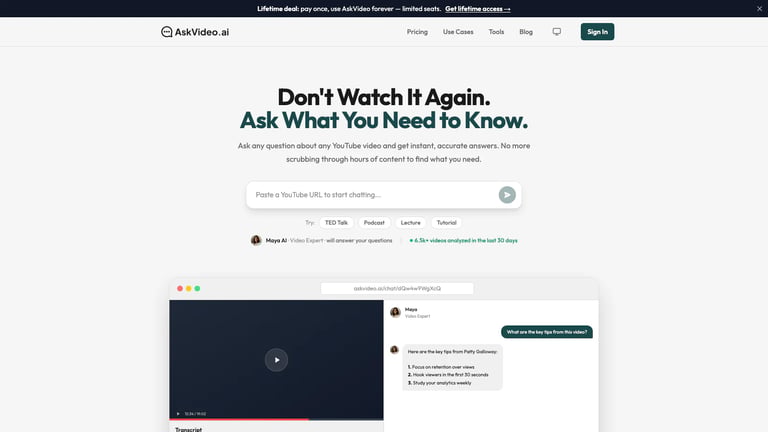 AskVideo.ai website homepage screenshot