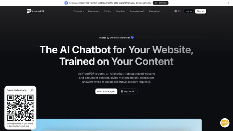 AskYourPDF website homepage screenshot