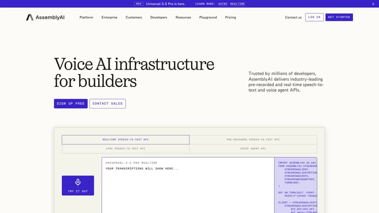 AssemblyAI website homepage screenshot