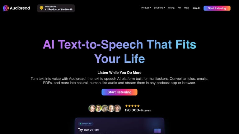 Audioread website homepage screenshot