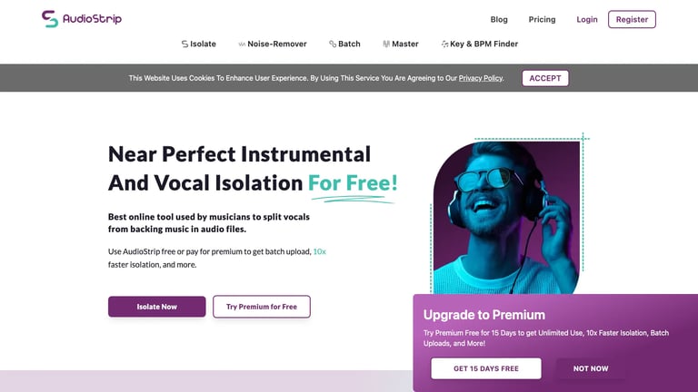 AudioStrip website homepage screenshot
