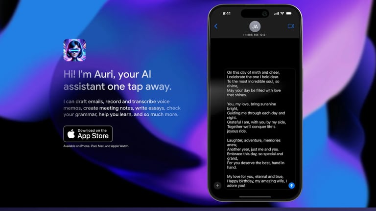 Auri AI website homepage screenshot
