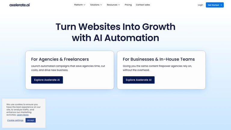 Axelerate AI website homepage screenshot