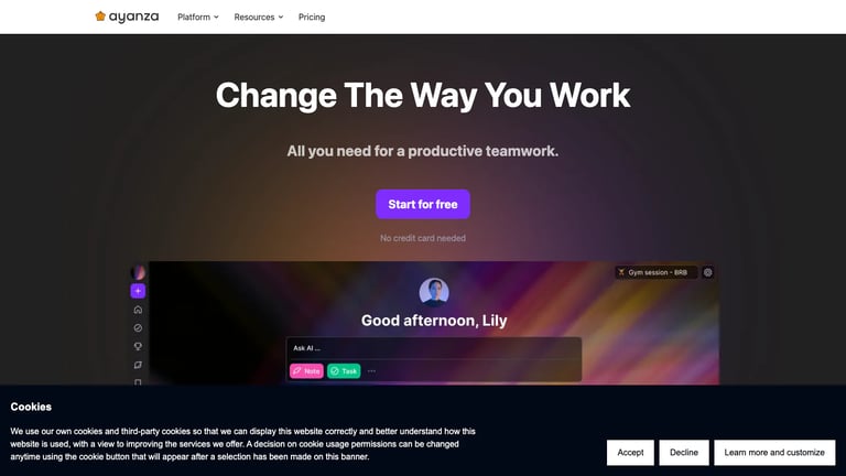 Ayanza website homepage screenshot