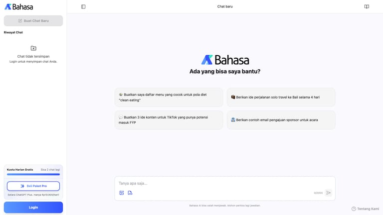 Bahasa AI website homepage screenshot