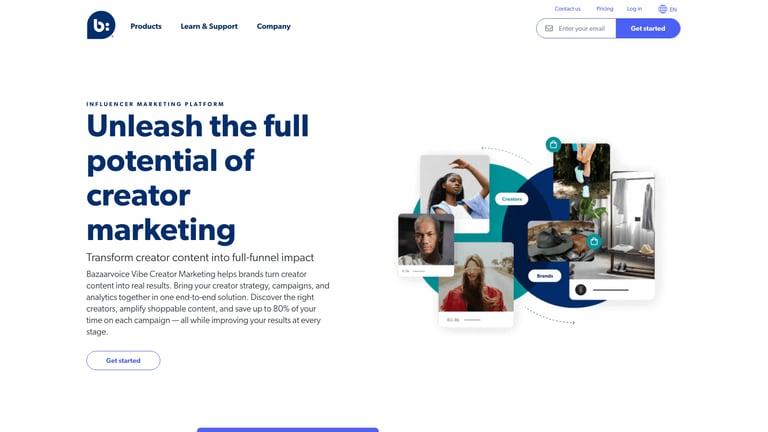 Bazaarvoice Vibe Creator Marketing website homepage screenshot