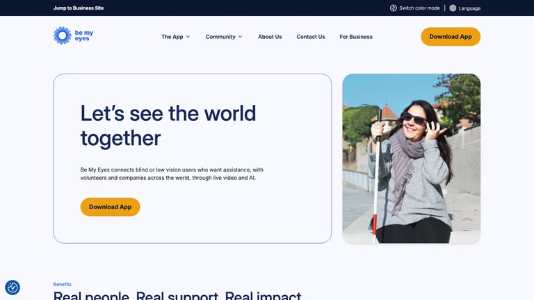 Be My Eyes website homepage screenshot