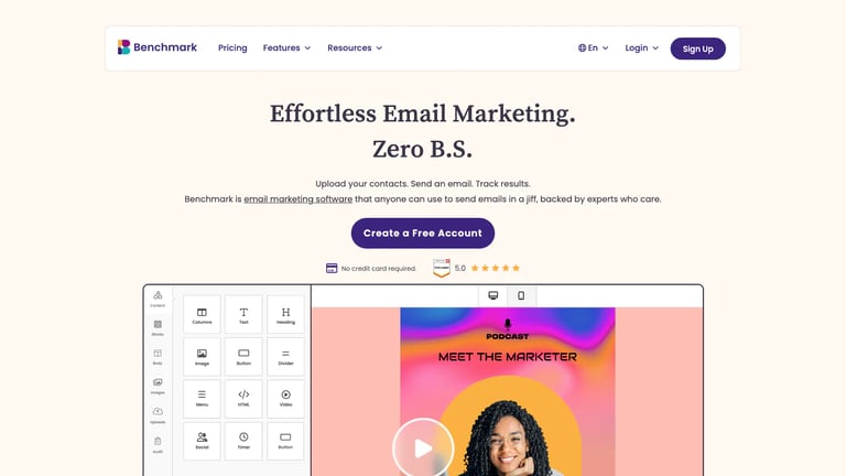 Benchmark Email website homepage screenshot